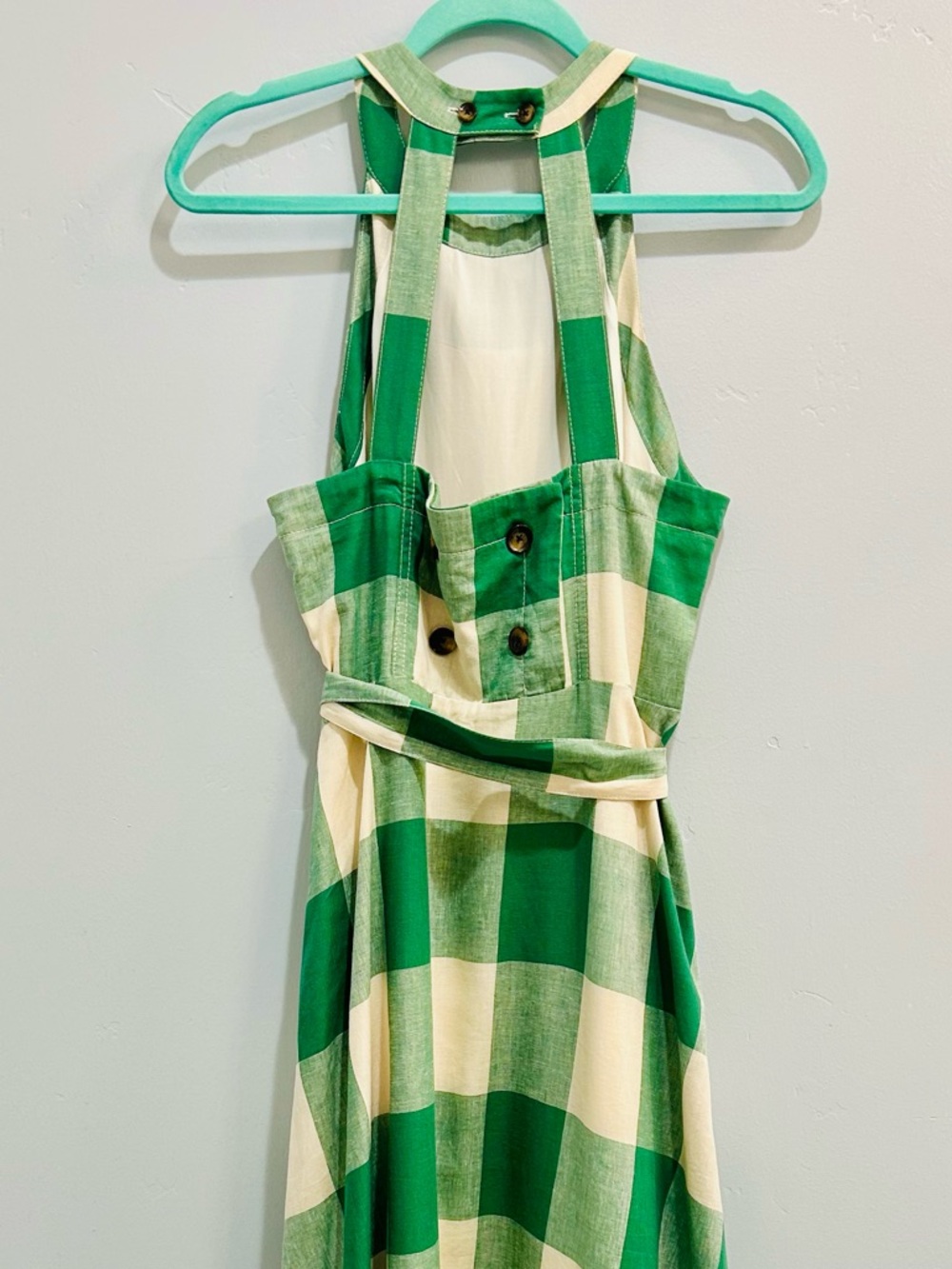 Anthropologie Maeve Greta Gingham Halter Midi Dress Green White Check NWOT 12 - Picture 8 of 16